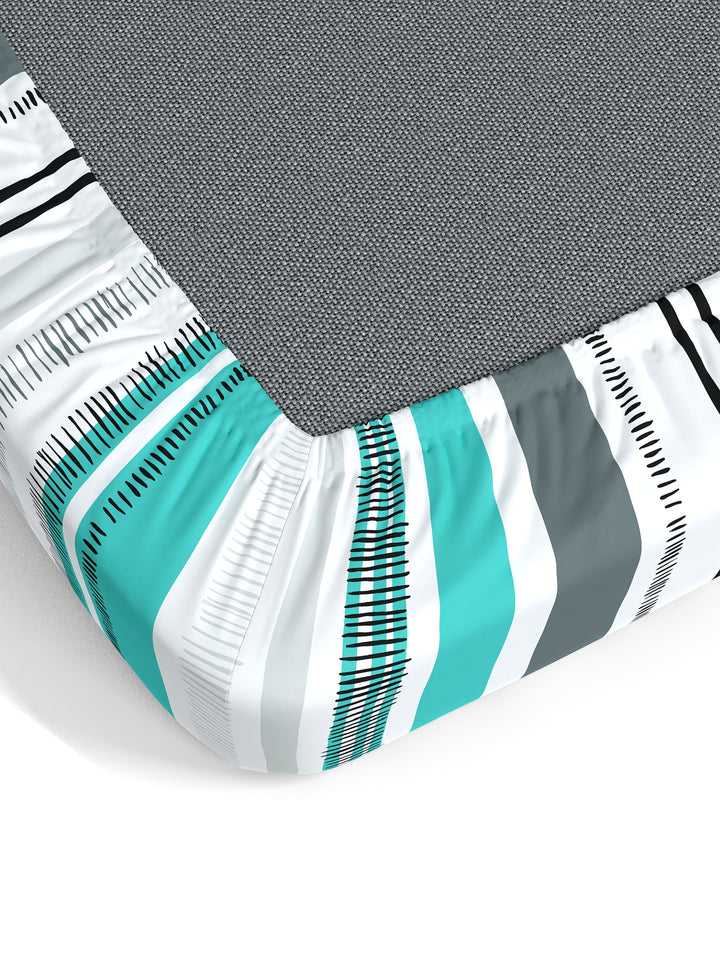 Home Ecstasy 100% Cotton Stripe Bedsheet Set | 140 TC | Teal Green