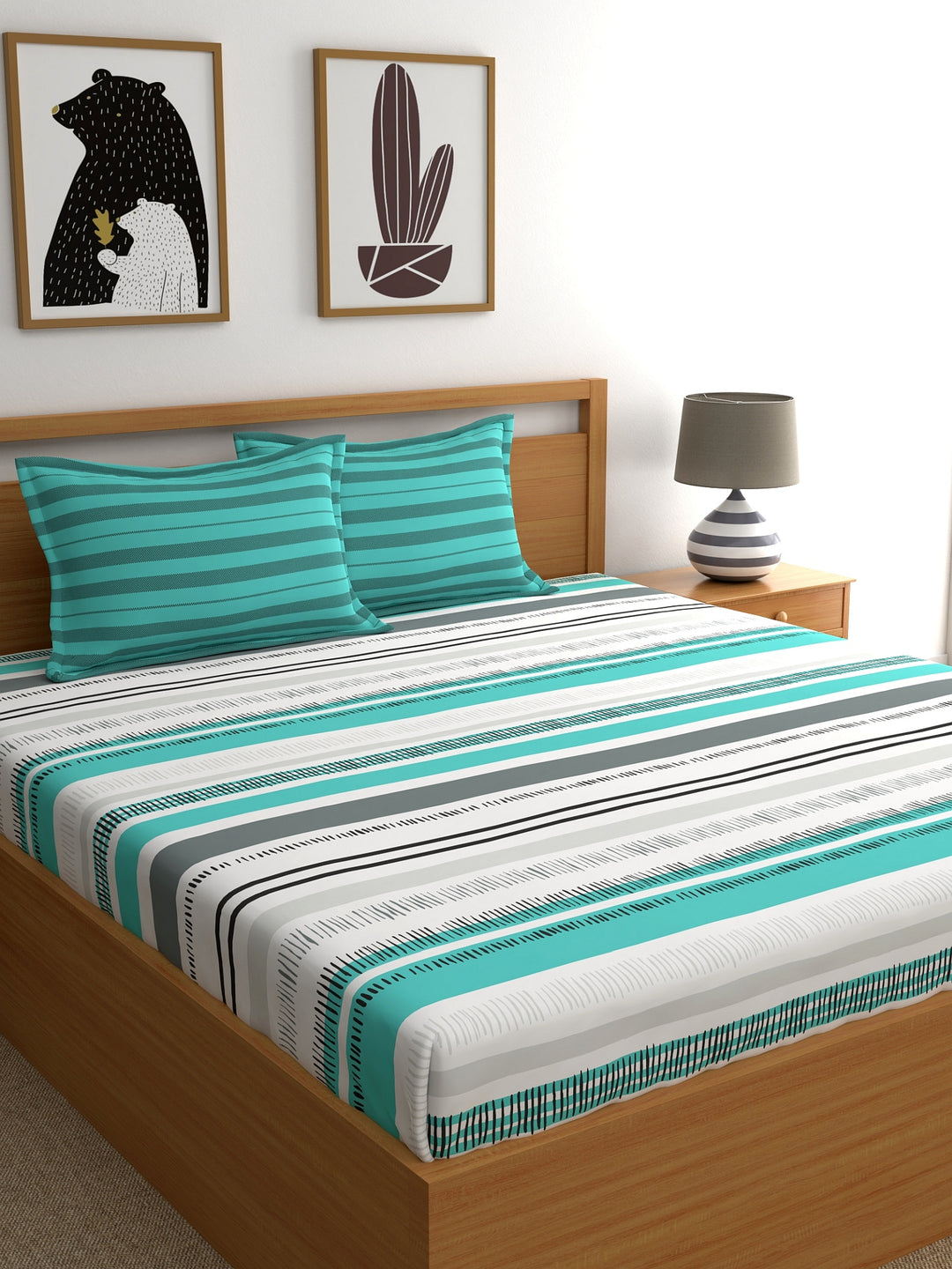Home Ecstasy 100% Cotton Stripe Bedsheet Set