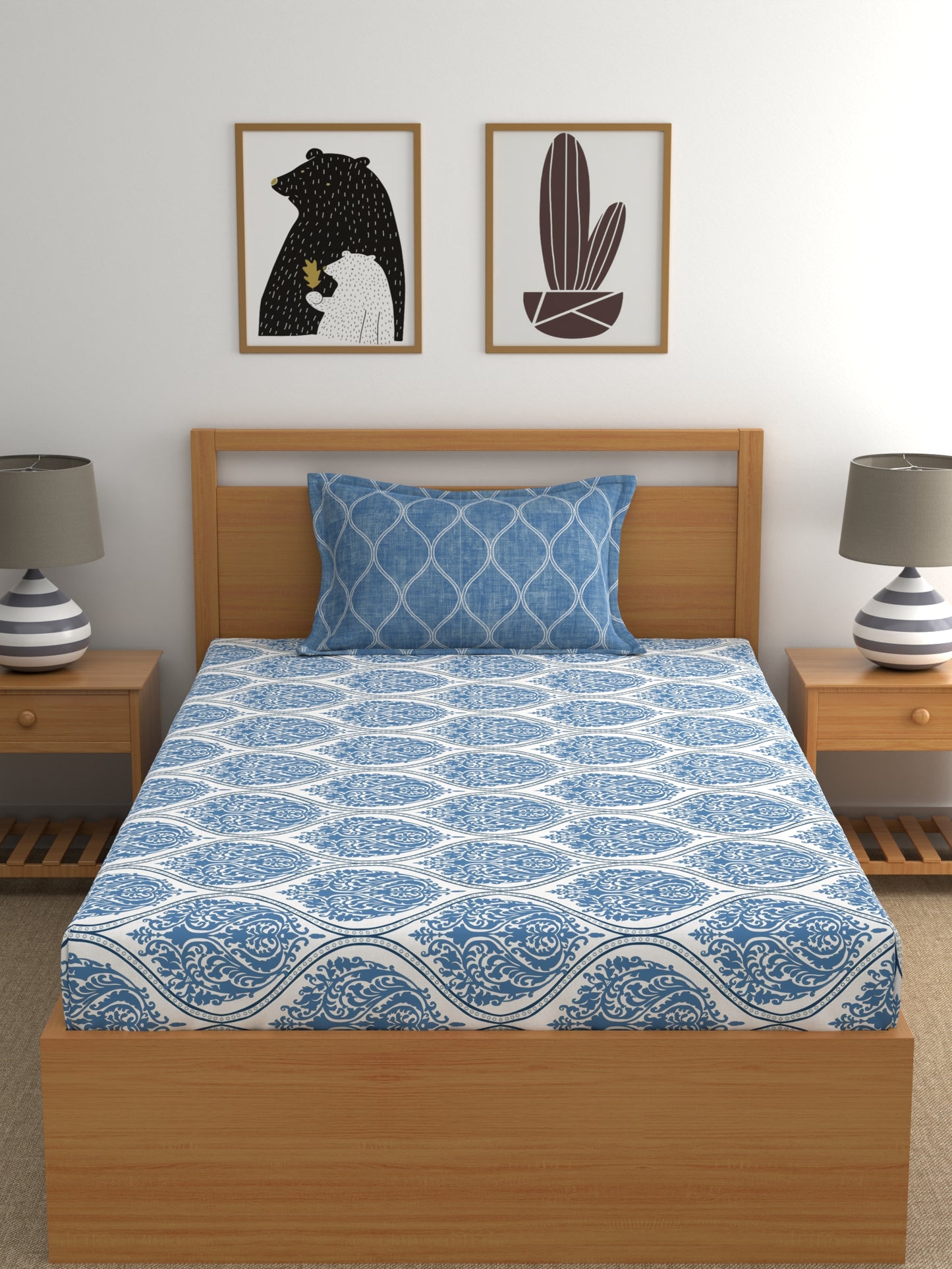 Home Ecstasy 100% Cotton Ethnic Bedsheet Set | 140 TC | Blue