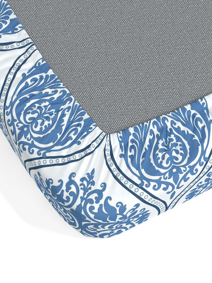 Home Ecstasy 100% Cotton Ethnic Bedsheet Set | 140 TC | Blue