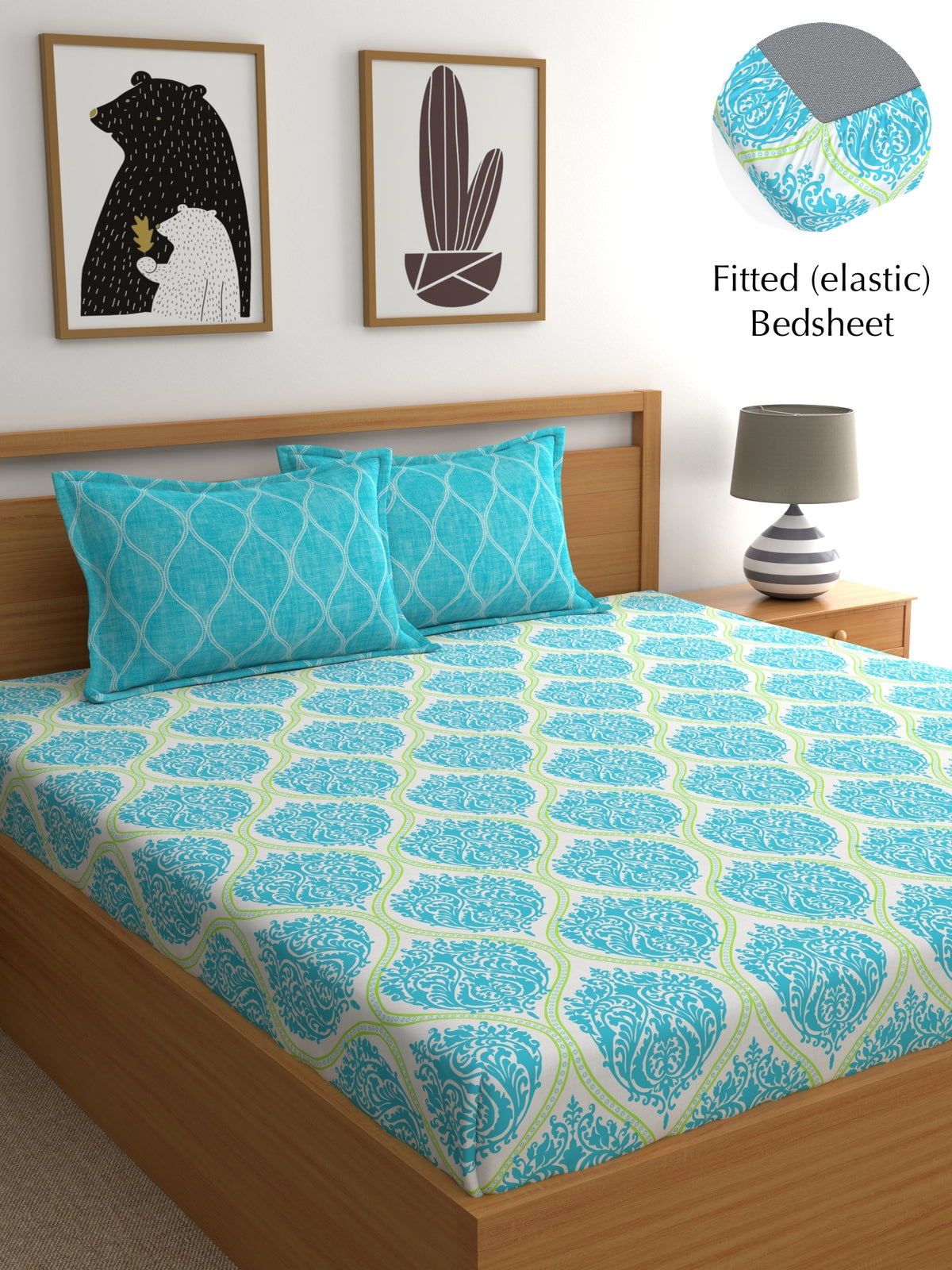Home Ecstasy 100% Cotton 140 TC Ethnic Bedsheet Set - Colour: Teal Blue