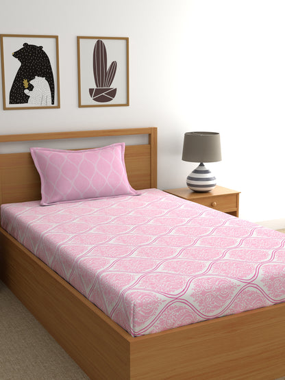 Home Ecstasy 100% Cotton Ethnic Bedsheet Set | 140 TC | Light Pink