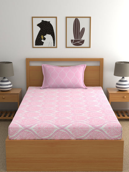 Home Ecstasy 100% Cotton Ethnic Bedsheet Set | 140 TC | Light Pink