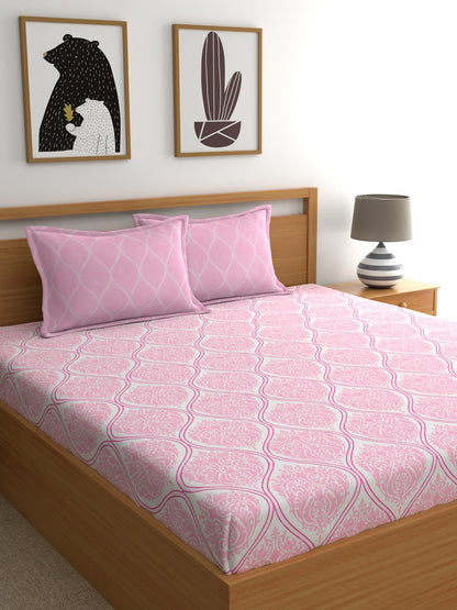 Home Ecstasy 100% Cotton Ethnic Bedsheet Set | 140 TC | Light Pink