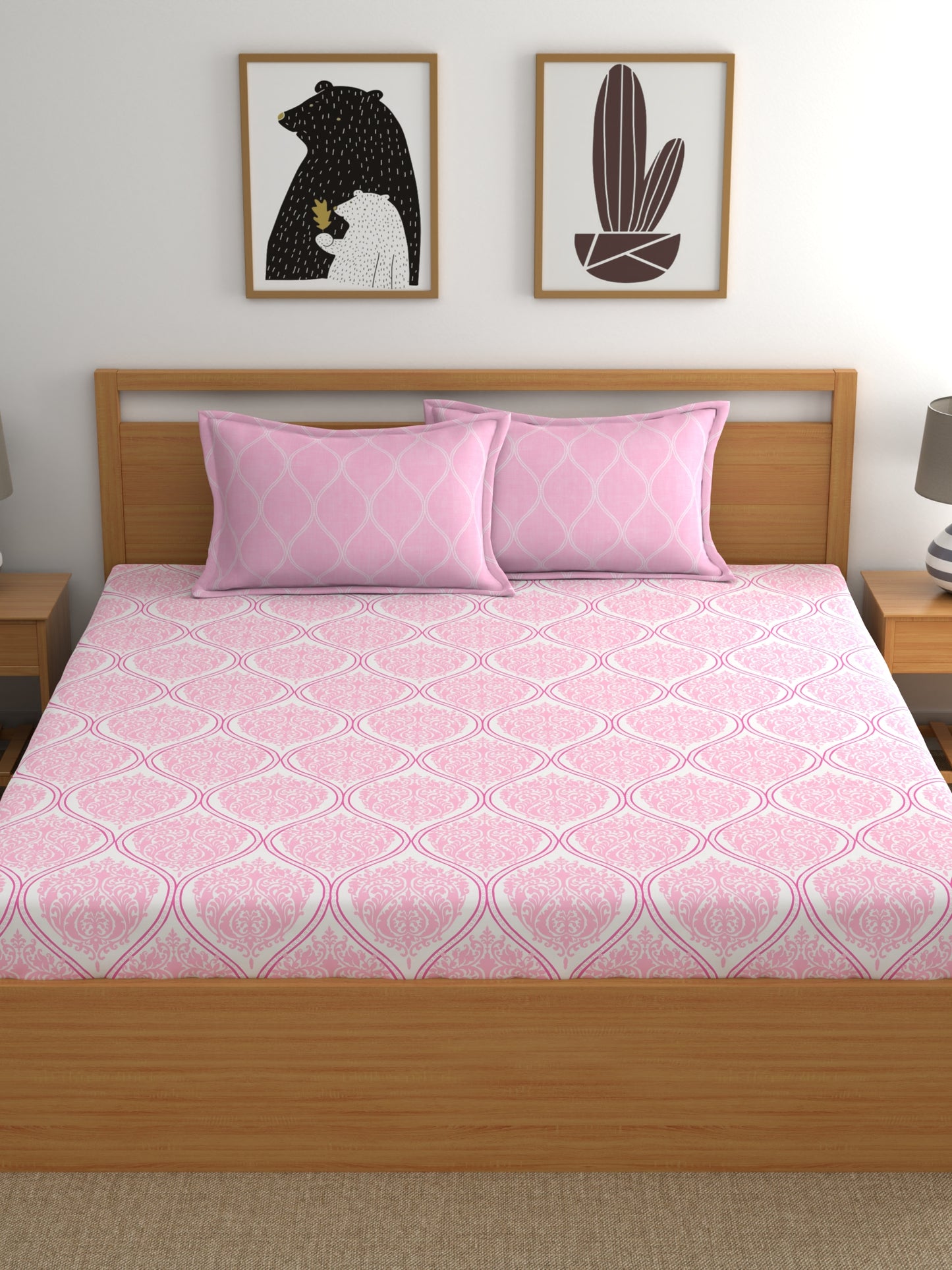 Home Ecstasy 100% Cotton Ethnic Bedsheet Set | 140 TC | Light Pink