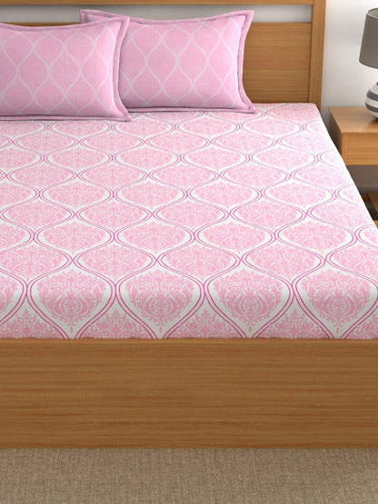 Home Ecstasy 100% Cotton Ethnic Bedsheet Set | 140 TC | Light Pink