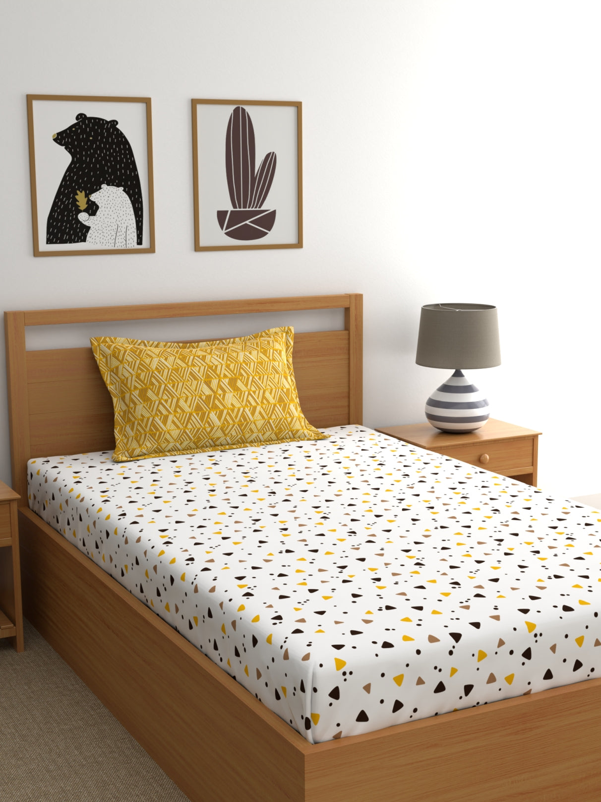 Home Ecstasy 100% Cotton Abstract Bedsheet Set | 140 TC | Mustard