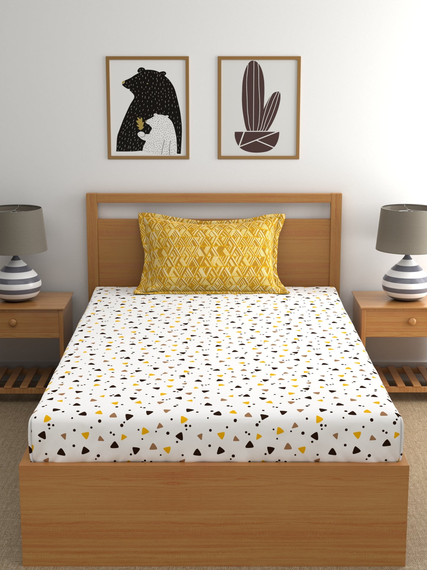 Home Ecstasy 100% Cotton Abstract Bedsheet Set | 140 TC | Mustard