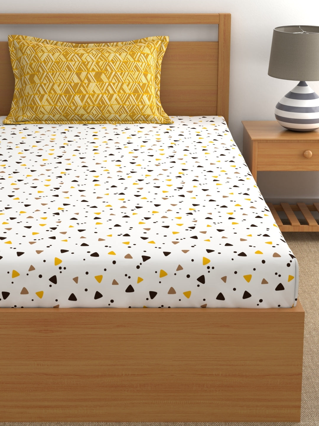 Home Ecstasy 100% Cotton Abstract Bedsheet Set | 140 TC | Mustard