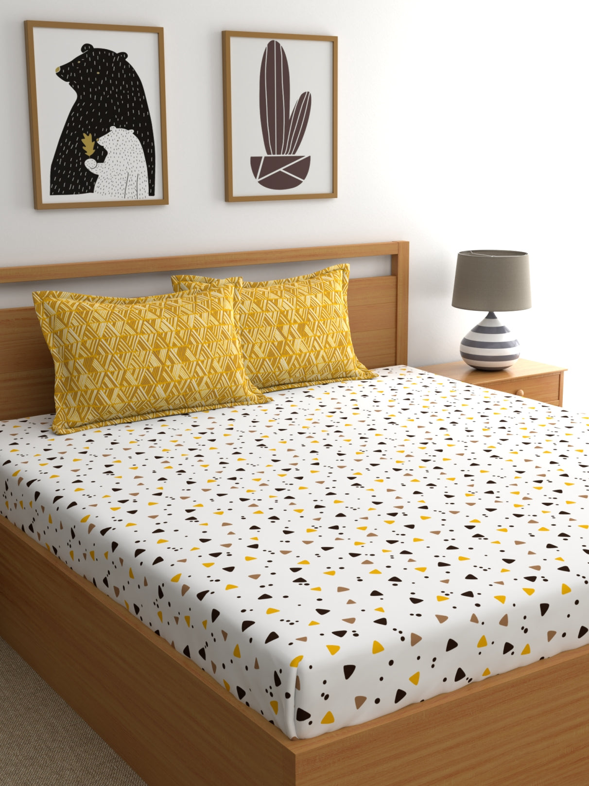 Home Ecstasy 100% Cotton Abstract Bedsheet Set | 140 TC | Mustard