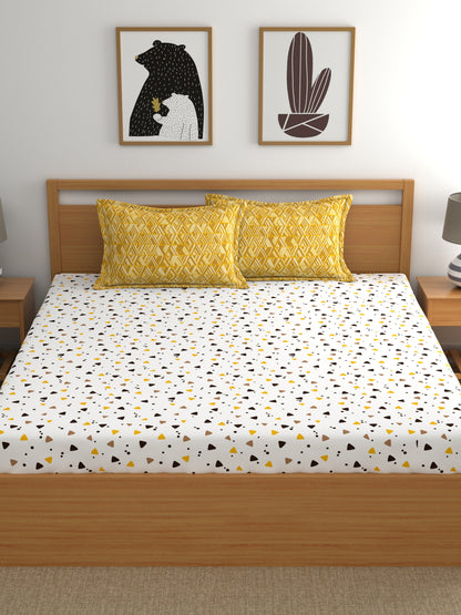 Home Ecstasy 100% Cotton Abstract Bedsheet Set | 140 TC | Mustard