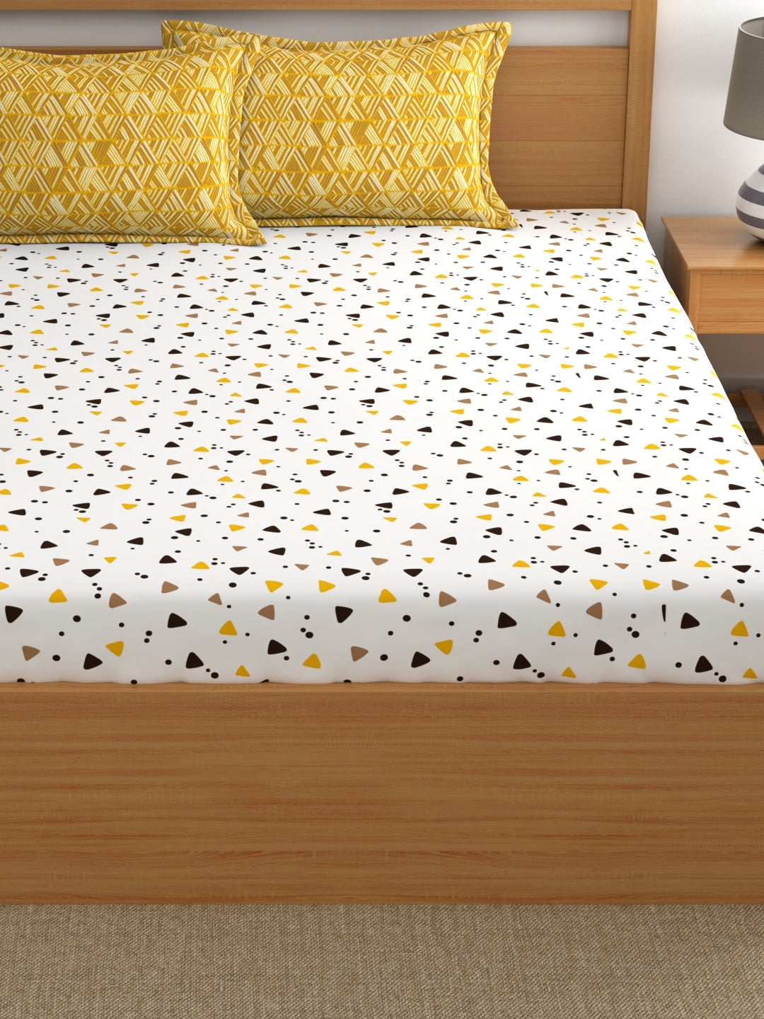 Home Ecstasy 100% Cotton Abstract Bedsheet Set | 140 TC | Mustard