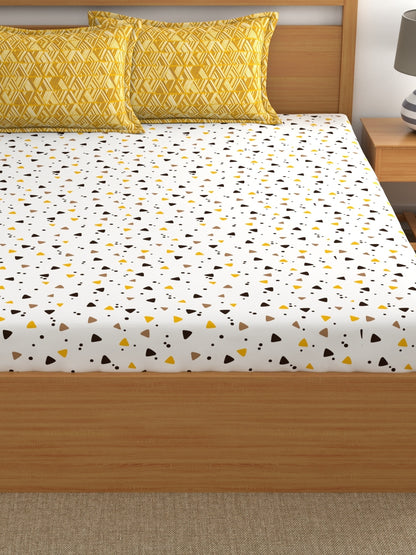 Home Ecstasy 100% Cotton Abstract Bedsheet Set | 140 TC | Mustard