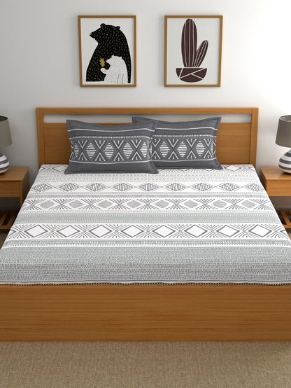 Home Ecstasy 100% Cotton Geometric Bedsheet Set | 140 TC | Grey