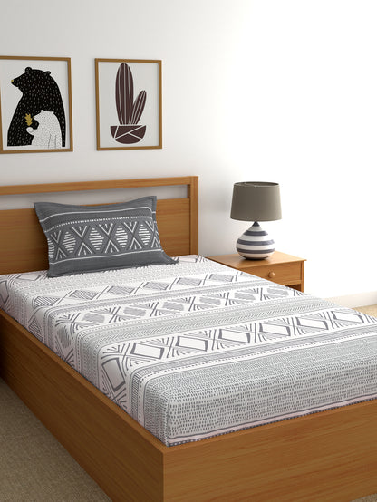 Home Ecstasy 100% Cotton Geometric Bedsheet Set | 140 TC | Grey