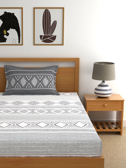 Home Ecstasy 100% Cotton Geometric Bedsheet Set | 140 TC | Grey