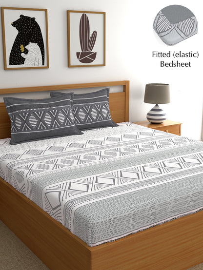Home Ecstasy 100% Cotton Geometric Bedsheet Set | 140 TC | Grey