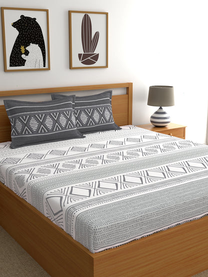 Home Ecstasy 100% Cotton Geometric Bedsheet Set | 140 TC | Grey