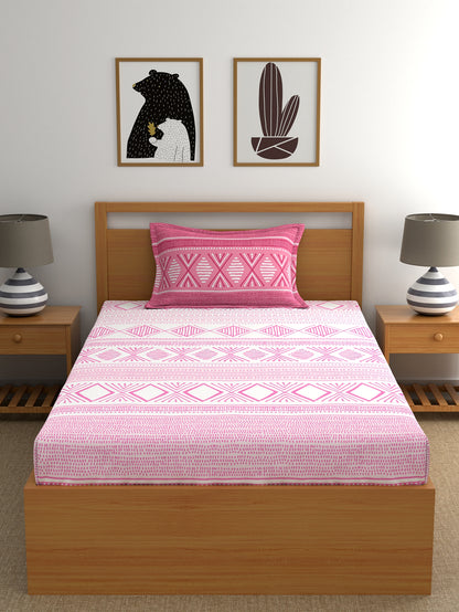 Home Ecstasy 100% Cotton Geometric Bedsheet Set | 140 TC | Light Pink