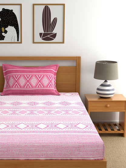 Home Ecstasy 100% Cotton Geometric Bedsheet Set | 140 TC | Light Pink