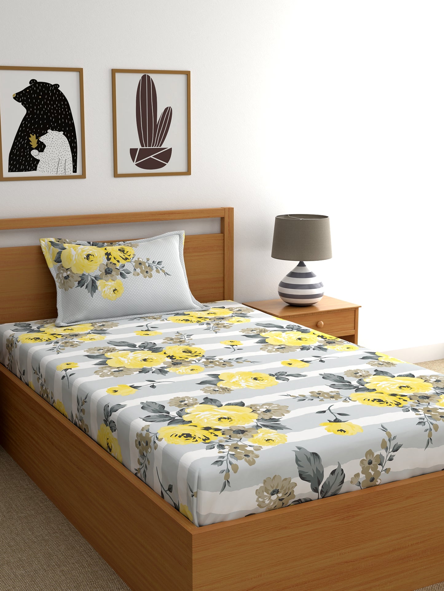 Home Ecstasy 100% Cotton Floral Bedsheet Set | 140 TC | Grey