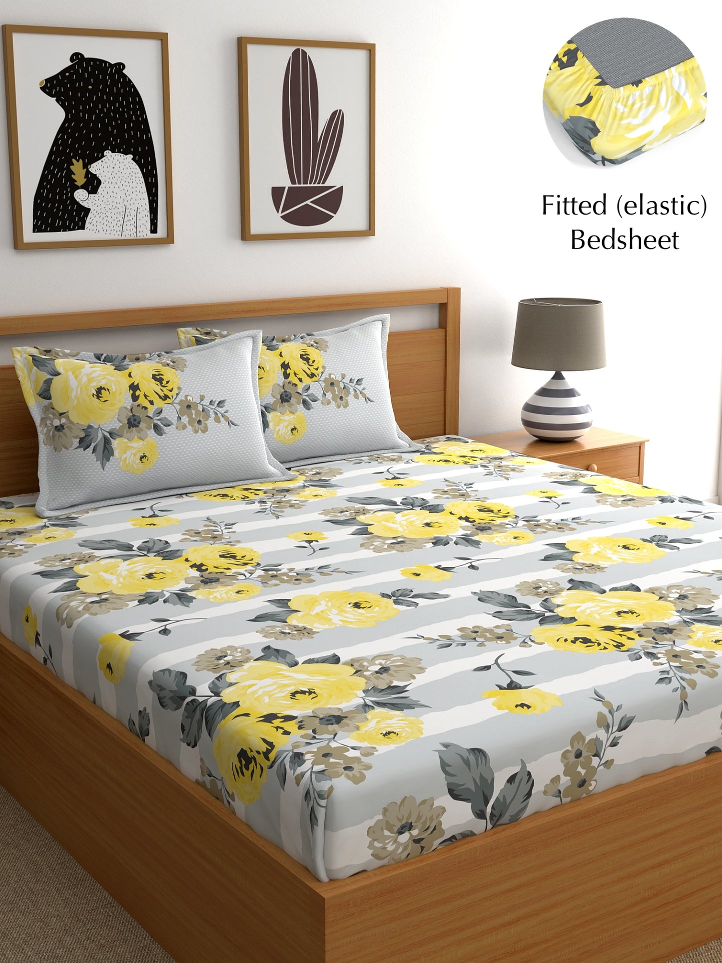 Home Ecstasy 100% Cotton 140 TC Floral Bedsheet Set - Colour: Grey