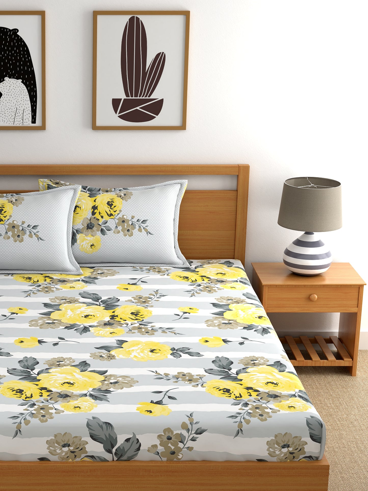 Home Ecstasy 100% Cotton Floral Bedsheet Set | 140 TC | Grey