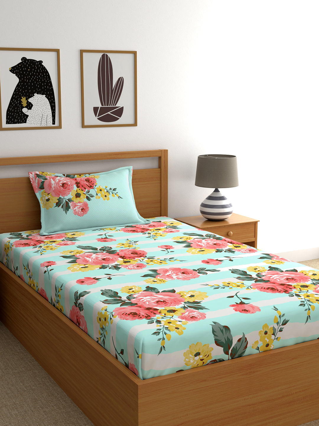Home Ecstasy 100% Cotton Floral Bedsheet Set | 140 TC | Sea Green