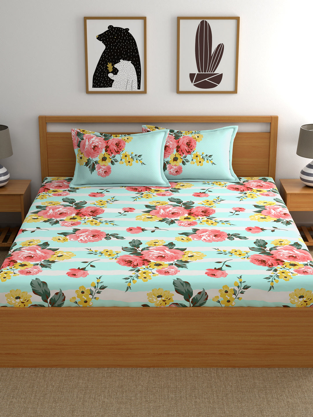 Home Ecstasy 100% Cotton Floral Bedsheet Set | 140 TC | Sea Green
