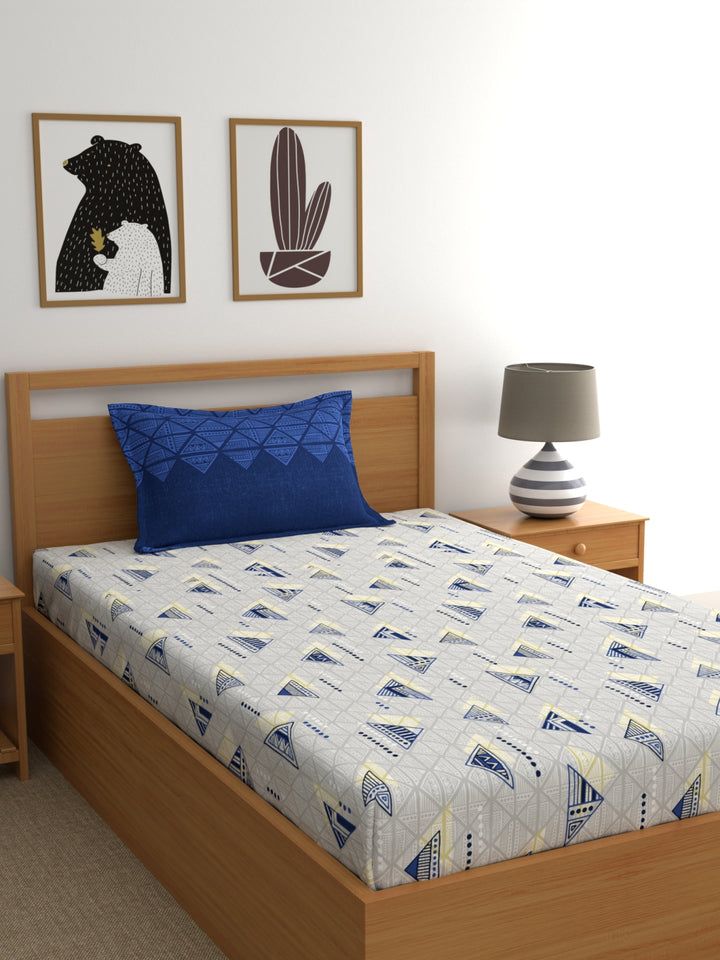 Home Ecstasy 100% Cotton Geometric Bedsheet Set | 140 TC | Blue