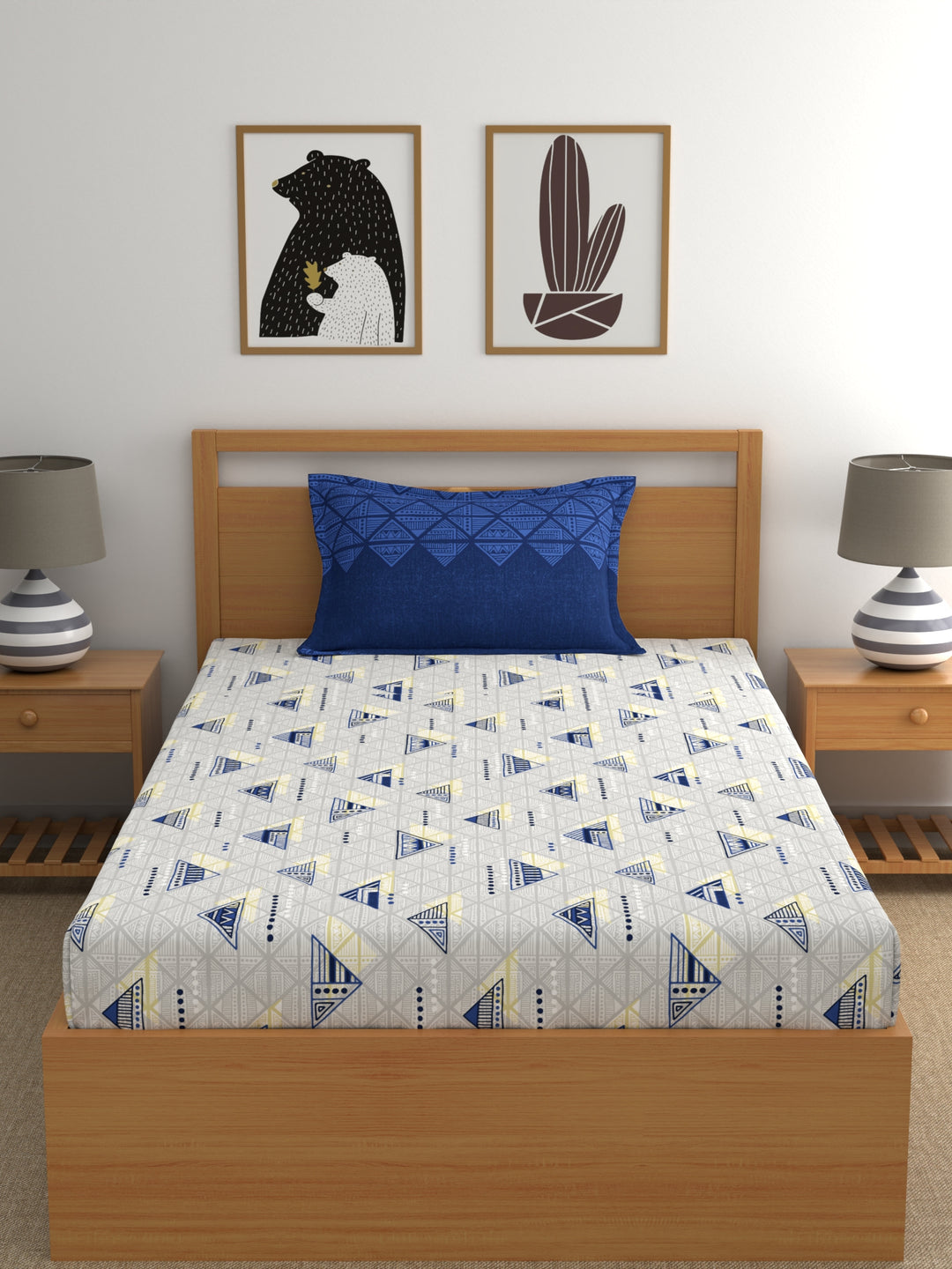Home Ecstasy 100% Cotton Geometric Bedsheet Set | 140 TC | Blue