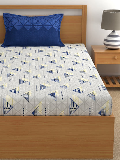 Home Ecstasy 100% Cotton Geometric Bedsheet Set | 140 TC | Blue