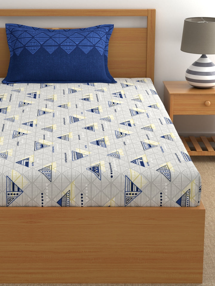 Home Ecstasy 100% Cotton Geometric Bedsheet Set | 140 TC | Blue
