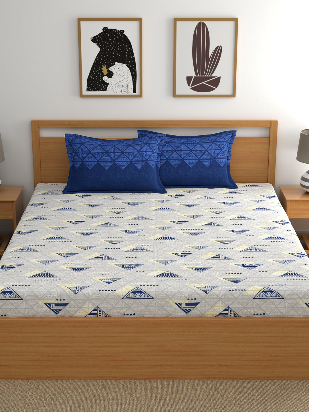 Home Ecstasy 100% Cotton Geometric Bedsheet Set | 140 TC | Blue