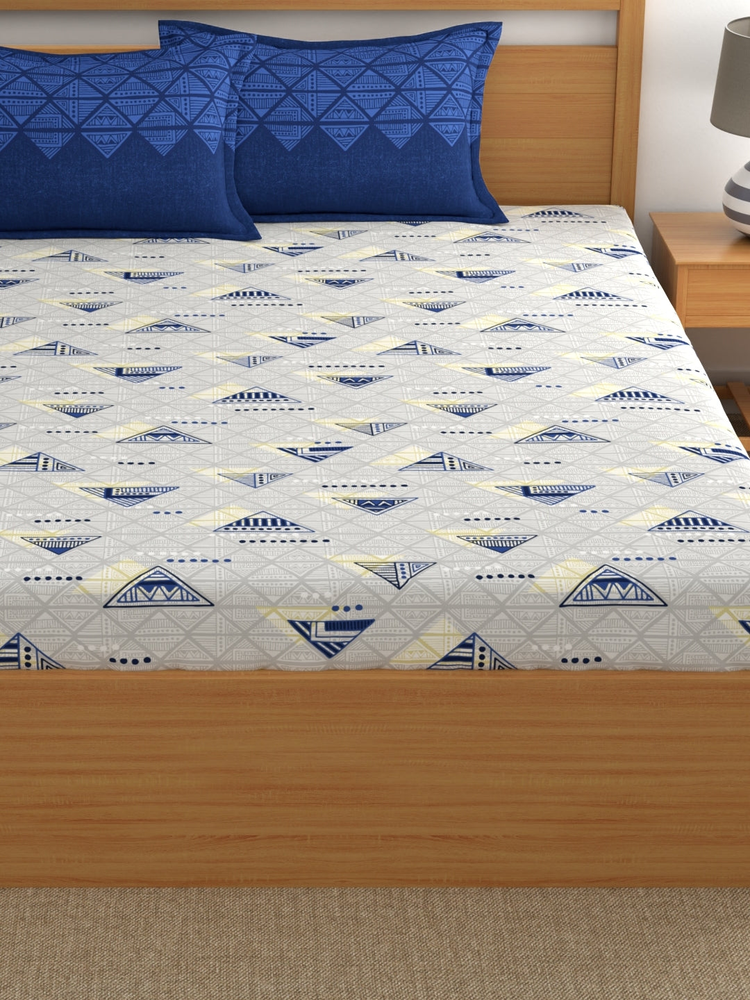 Home Ecstasy 100% Cotton Geometric Bedsheet Set | 140 TC | Blue