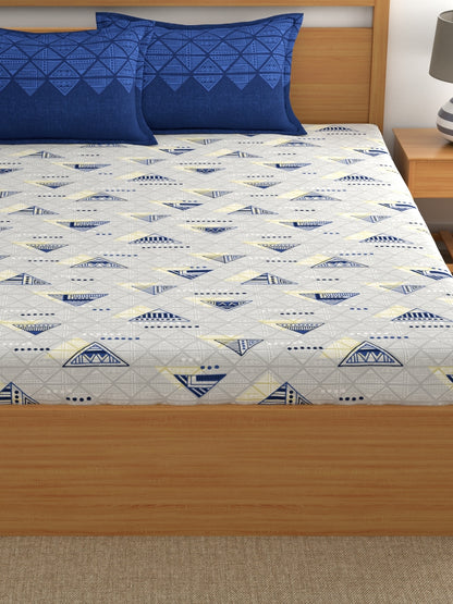 Home Ecstasy 100% Cotton Geometric Bedsheet Set | 140 TC | Blue