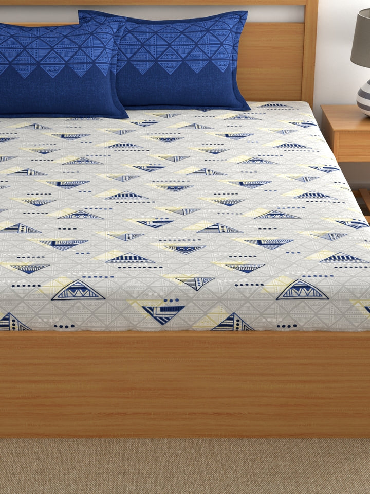 Home Ecstasy 100% Cotton Geometric Bedsheet Set | 140 TC | Blue
