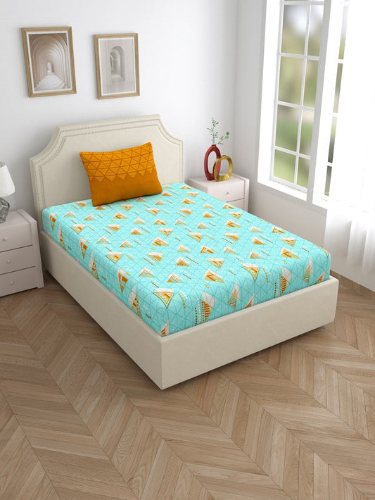 Home Ecstasy 100% Cotton 140 TC Geometric Bedsheet Set - Colour: Sea Green