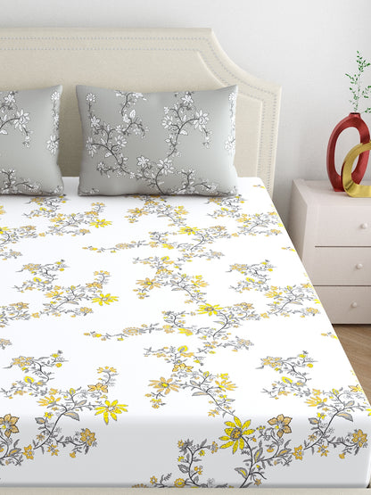 Home Ecstasy 100% Cotton Floral Bedsheets | 140 TC | Grey