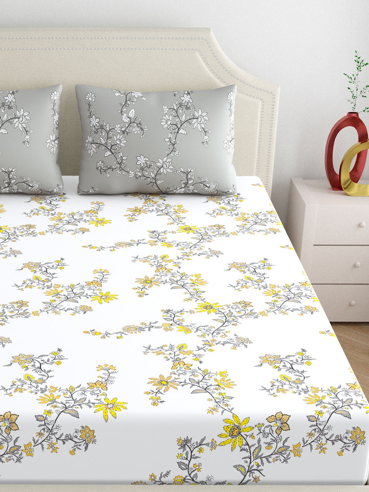 Home Ecstasy 100% Cotton Floral Bedsheets | 140 TC | Grey