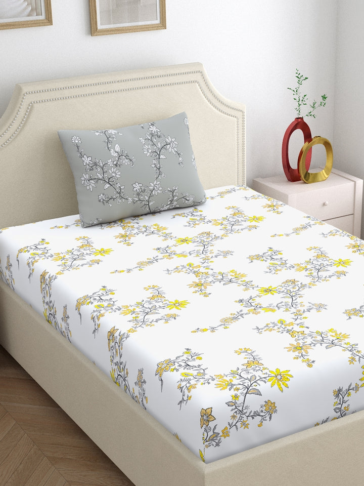 Home Ecstasy 100% Cotton Floral Bedsheets | 140 TC | Grey