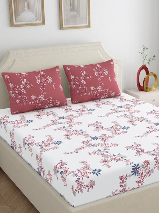 Home Ecstasy 100% Cotton Floral Bedsheets | 140 TC | Peach