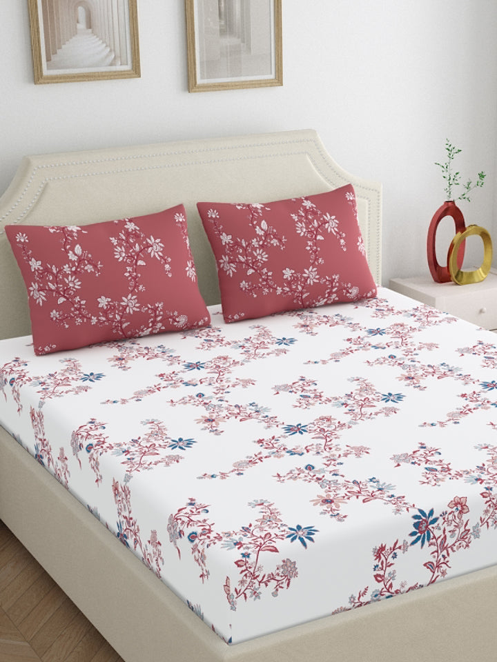 Home Ecstasy 100% Cotton Floral Bedsheets | 140 TC | Peach