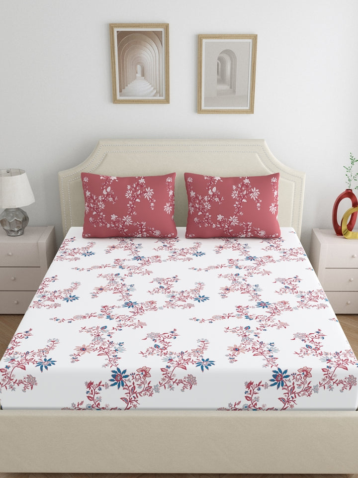 Home Ecstasy 100% Cotton Floral Bedsheets | 140 TC | Peach