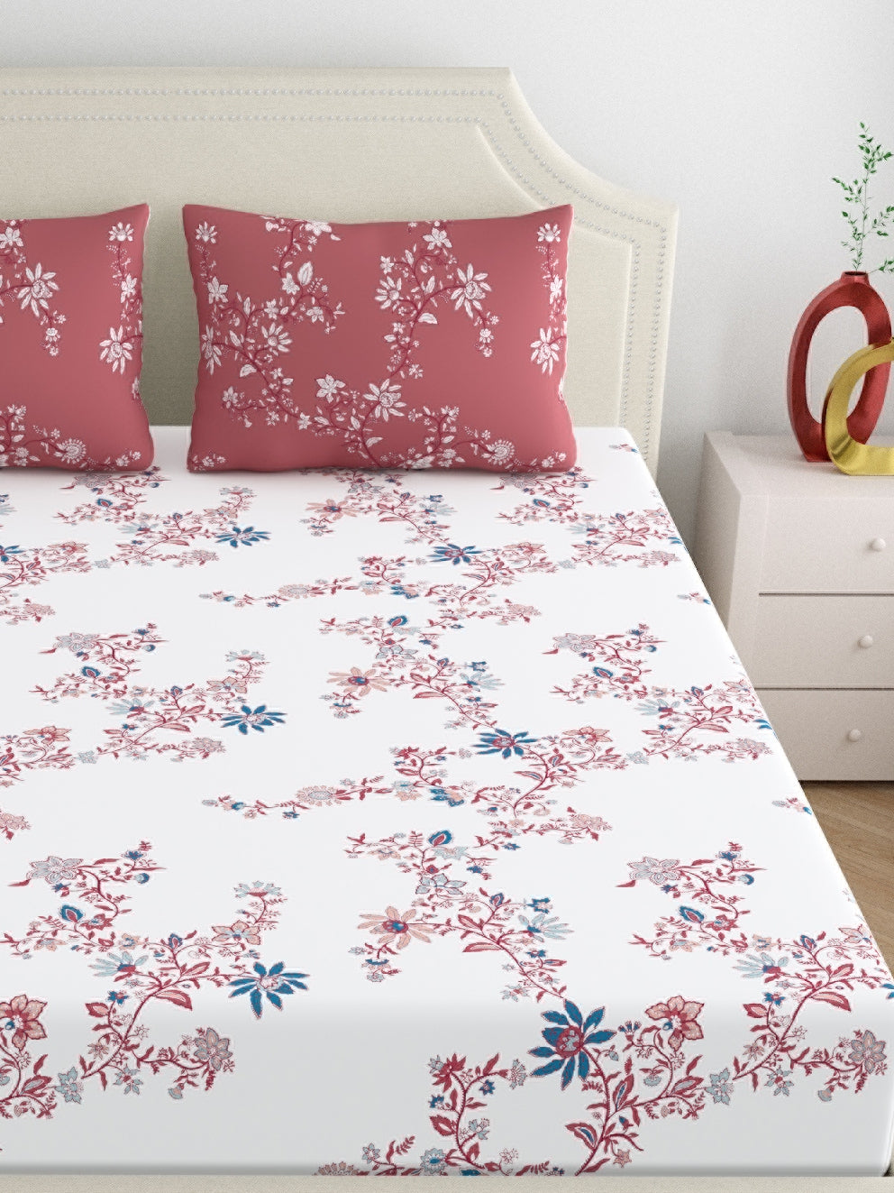 Home Ecstasy 100% Cotton Floral Bedsheets | 140 TC | Peach