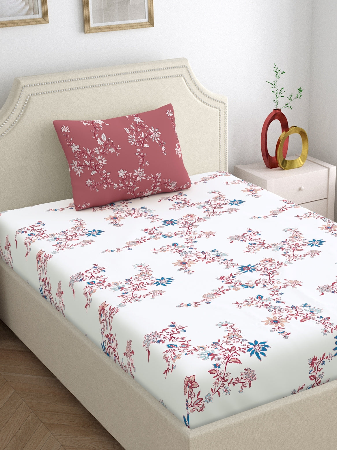 Home Ecstasy 100% Cotton Floral Bedsheets | 140 TC | Peach