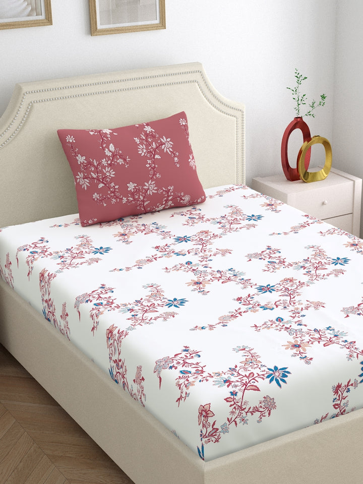 Home Ecstasy 100% Cotton Floral Bedsheets | 140 TC | Peach