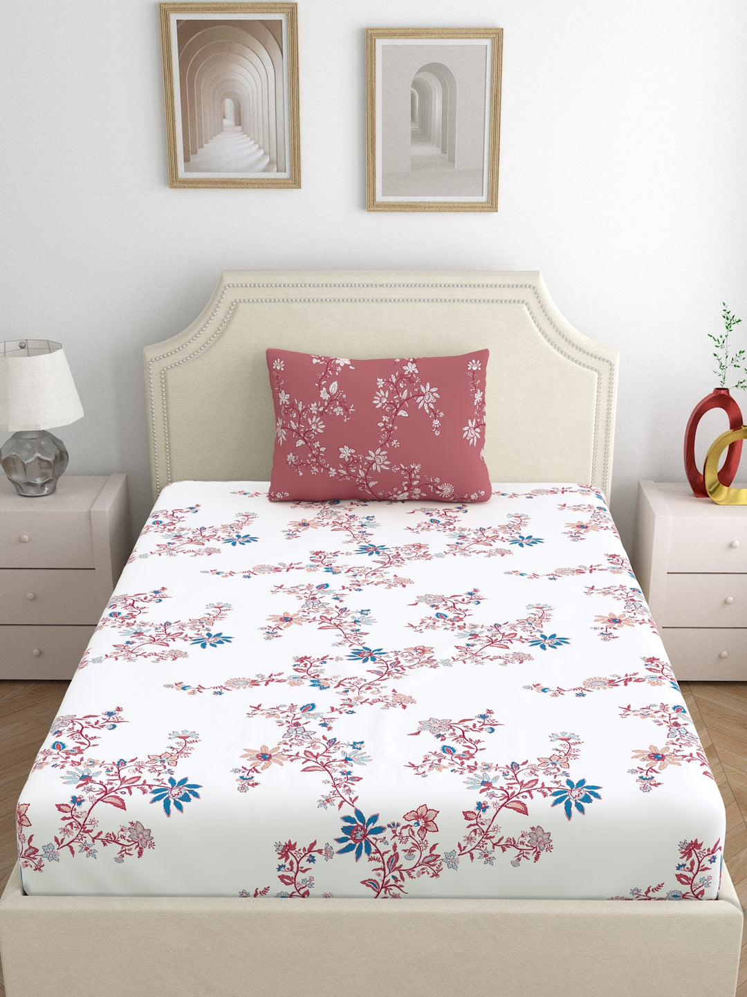 Home Ecstasy 100% Cotton Floral Bedsheets | 140 TC | Peach