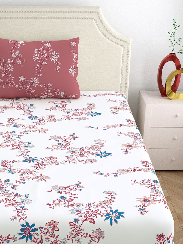Home Ecstasy 100% Cotton Floral Bedsheets | 140 TC | Peach