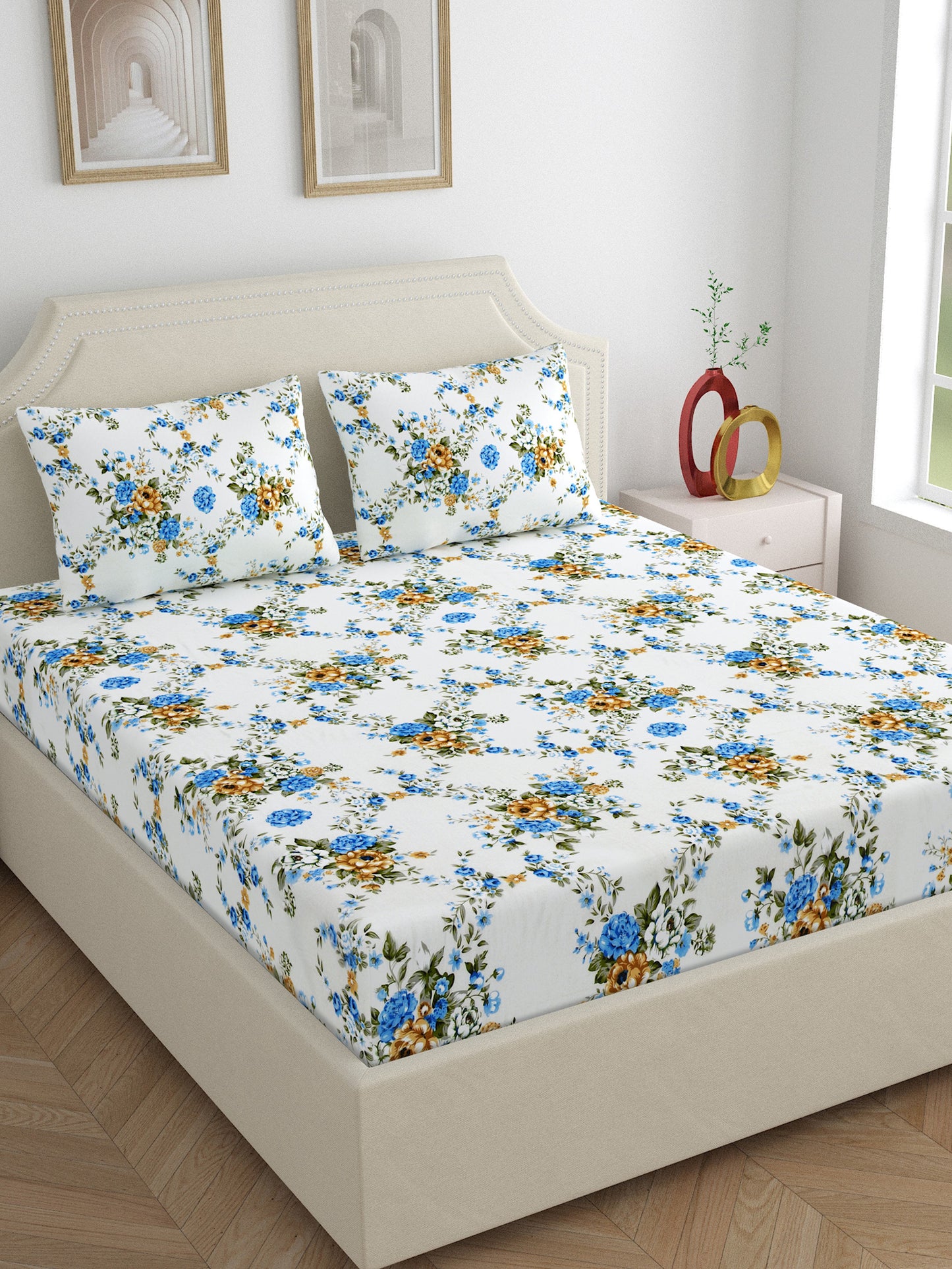 Dreamscape 100% Cotton Bedsheets | 140 TC | Blue